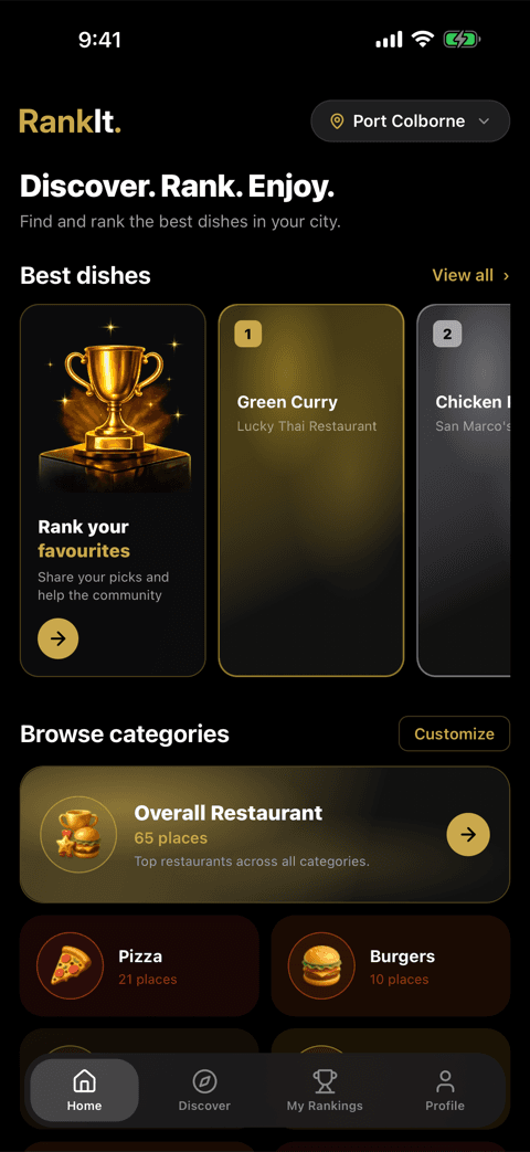 RankIt app home screen